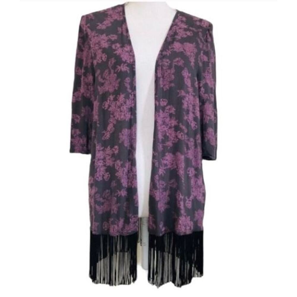 Bongo Light Purple Gray Black Fringe Kimono Medium